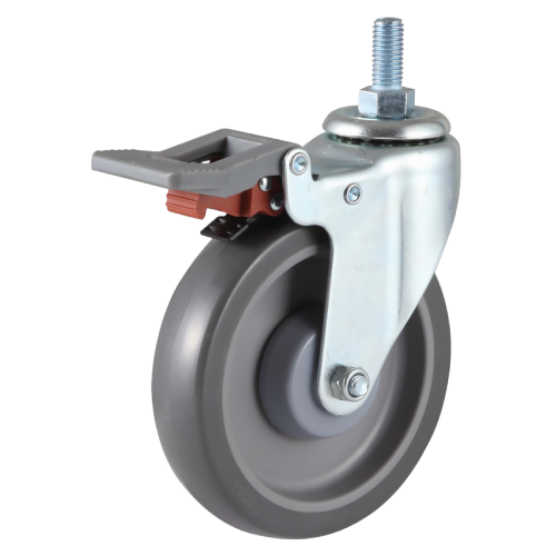 5" x 1" Noise Reducing PU Wheel, Threaded Stem Casters with Nylon Total Lock, 220 lbs Load Rating