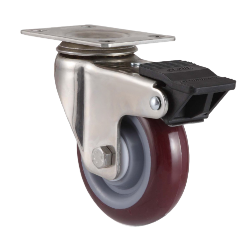 4" x 1.5" Premium PU Wheel,3.7" x 2.6" Top Plate Swivel Casters with Nylon Total Lock, 287 lbs Load Rating