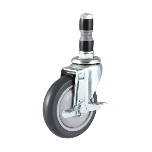 5" x 1" Premium TPR Wheel, Expanding Stem Casters with Metal Side Brake, 154 lbs Load Rating