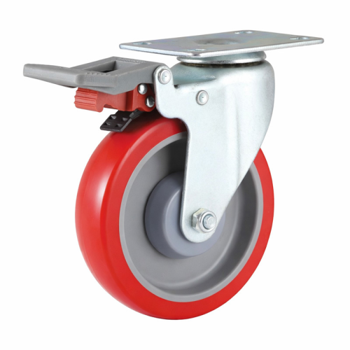 5" x 1" Premium PU Wheel,3.7" x 2.6" Top Plate Swivel Casters with Nylon Total Lock, 220 lbs Load Rating