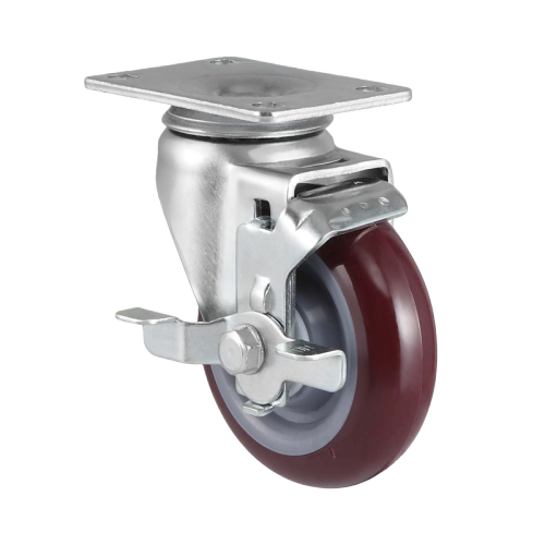 3" x 1.5" Premium PU Wheel,3.7" x 2.6" Top Plate Swivel Casters with Metal Side Brake, 220 lbs Load Rating
