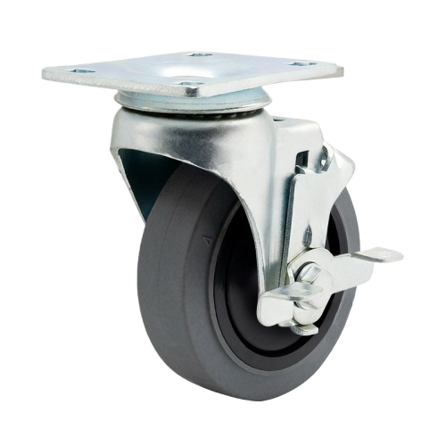 4" x 1.5" Conductive TPR Wheel,3.7" x 2.6" Top Plate Swivel Casters with Metal Side Brake, 198 lbs Load Rating