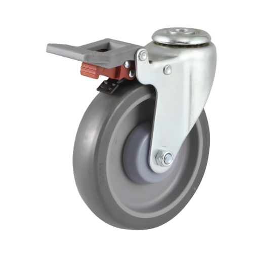 5" x 1" Noise Reducing PU Wheel, Bolt Hole Casters with Nylon Total Lock, 220 lbs Load Rating