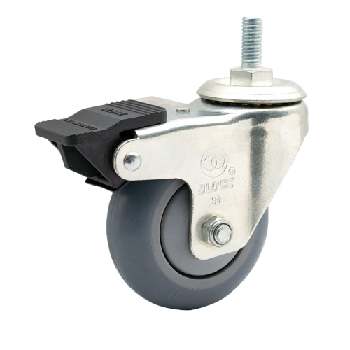 4" x 1.5" Premium TPR Wheel, Threaded Stem Casters with Nylon Total Lock, 198 lbs Load Rating