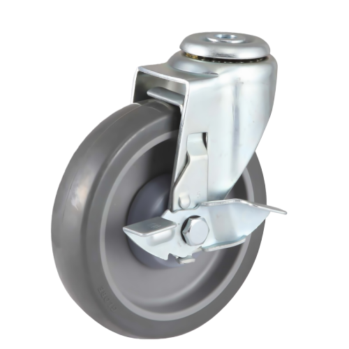 3" x 1" Noise Reducing PU Wheel, Bolt Hole Casters with Metal Side Brake, 132 lbs Load Rating