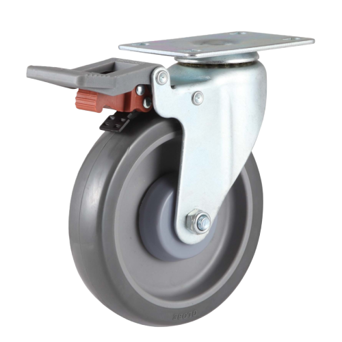 5" x 1" Noise Reducing PU Wheel,3.7" x 2.6" Top Plate Swivel Casters with Nylon Total Lock, 220 lbs Load Rating