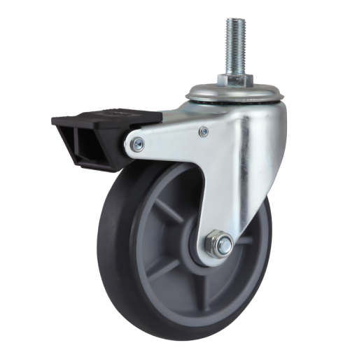8" x 2" Premium TPR Wheel, Threaded Stem Casters with Nylon Total Lock, 485 lbs Load Rating