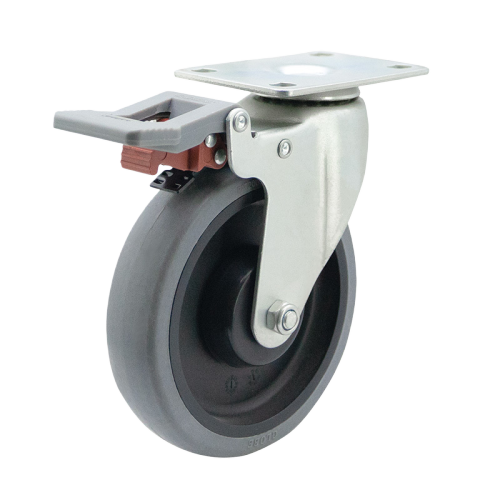 5" x 1" Conductive TPR Wheel,3.7" x 2.6" Top Plate Swivel Casters with Nylon Total Lock, 220 lbs Load Rating