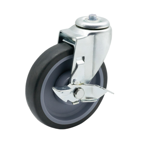 4" x 1" Premium TPR Wheel, Bolt Hole Casters with Metal Side Brake, 176 lbs Load Rating