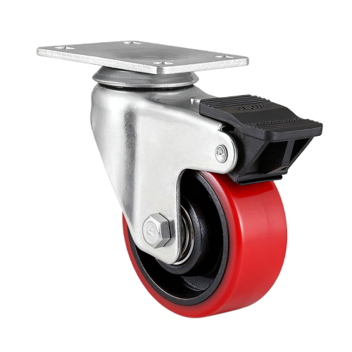 3" x 1.5" Polyurethane Wheel,3.7" x 2.6" Top Plate Swivel Casters with Nylon Total Lock, 220 lbs Load Rating