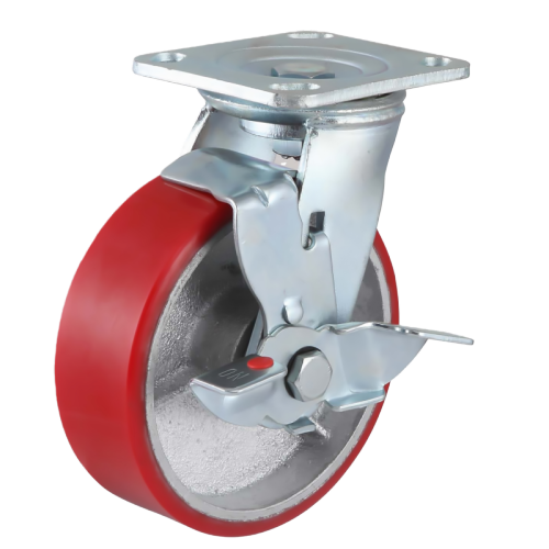 8" x 2" Polyurethane Wheel,4.5" x 4" Top Plate Swivel Casters with Metal Side Brake, 926 lbs Load Rating