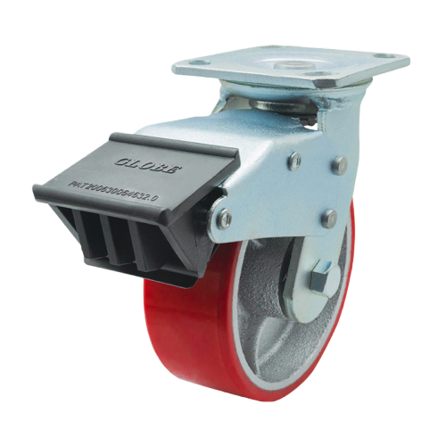 4" x 2" Polyurethane Wheel,4.5" x 4" Top Plate Swivel Casters with Nylon Total Lock, 617 lbs Load Rating