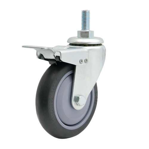 3" x 1" Premium TPR Wheel, Threaded Stem Casters with Metal Total Lock, 110 lbs Load Rating