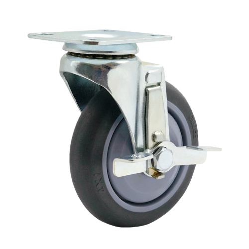 5" x 1" Premium TPR Wheel,3" x 2.4" Top Plate Swivel Casters with Metal Side Brake, 154 lbs Load Rating
