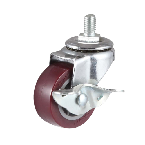 2.5" x 1" Premium PU Wheel, Threaded Stem Casters with Metal Side Brake, 88 lbs Load Rating