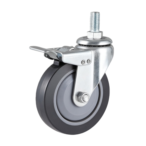 5" x 1" Premium TPR Wheel, Threaded Stem Casters with Metal Total Lock, 154 lbs Load Rating