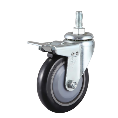 5" x 1" Premium PU Wheel, Threaded Stem Casters with Metal Total Lock, 154 lbs Load Rating