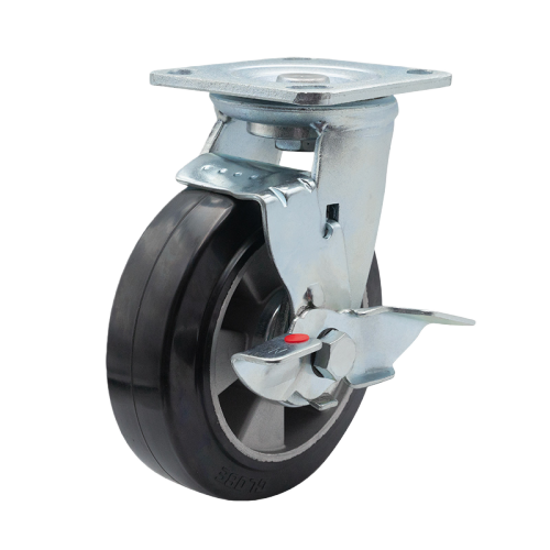 8" x 2" Rubber Wheel,4.5" x 4" Top Plate Swivel Casters with Metal Side Brake, 882 lbs Load Rating