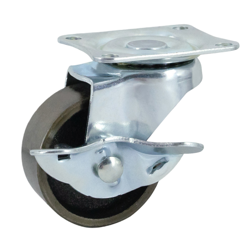 2.5" x 1" Ductile Iron Wheel,2.8" x 2.3" Top Plate Swivel Casters with Metal Side Brake, 88 lbs Load Rating