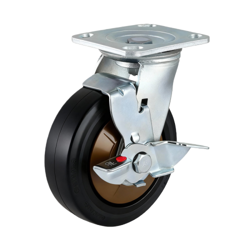 6" x 2" Premium Rubber Wheel,4.5" x 4" Top Plate Swivel Casters with Metal Side Brake, 772 lbs Load Rating