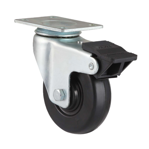 2.5" x 1.5" Rubber Wheel,3.7" x 2.6" Top Plate Swivel Casters with Nylon Total Lock, 143 lbs Load Rating