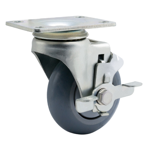 4" x 1.5" Premium TPR Wheel,3.7" x 2.6" Top Plate Swivel Casters with Metal Side Brake, 198 lbs Load Rating