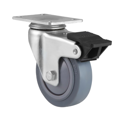 4" x 1.5" Premium TPR Wheel,3.7" x 2.6" Top Plate Swivel Casters with Nylon Total Lock, 198 lbs Load Rating