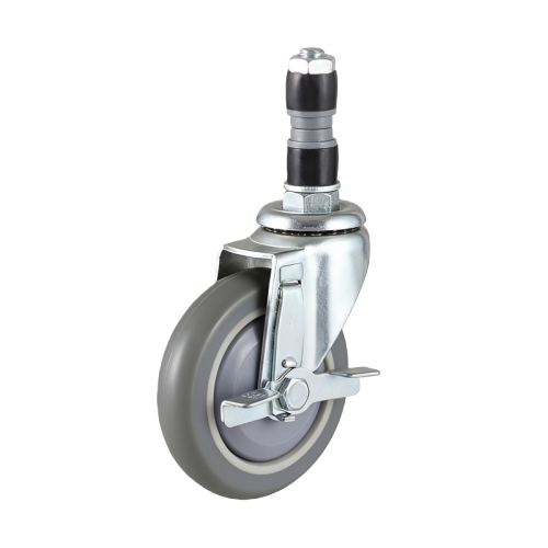 5" x 1" Noise Reducing PU Wheel, Expanding Stem Casters with Metal Side Brake, 154 lbs Load Rating