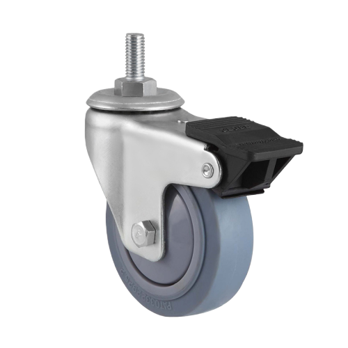 4" x 1.5" Premium TPR Wheel, Threaded Stem Casters with Nylon Total Lock, 198 lbs Load Rating
