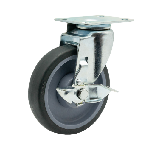 5" x 1" Premium TPR Wheel,3.7" x 2.6" Top Plate Swivel Casters with Metal Side Brake, 220 lbs Load Rating