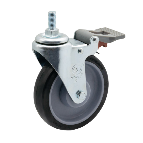 5" x 1" Premium PU Wheel, Threaded Stem Casters with Nylon Total Lock, 220 lbs Load Rating