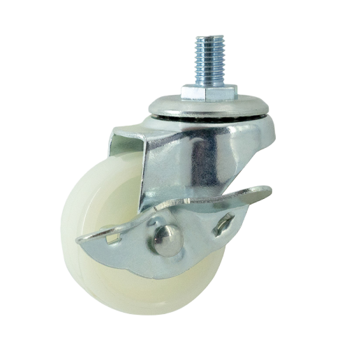 3" x 1" Nylon Wheel, Threaded Stem Casters with Metal Side Brake, 110 lbs Load Rating