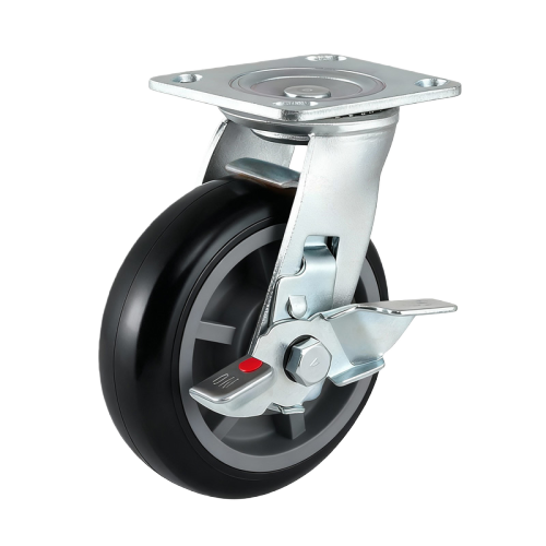 6" x 2" Premium PU Wheel,4.5" x 4" Top Plate Swivel Casters with Metal Side Brake, 661 lbs Load Rating
