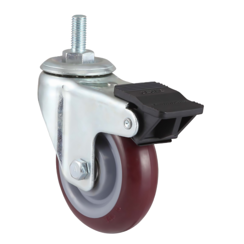 3.5" x 1.5" Premium PU Wheel, Threaded Stem Casters with Nylon Total Lock, 243 lbs Load Rating