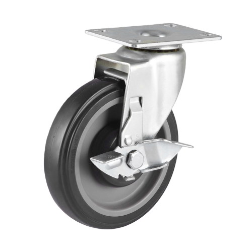 3" x 1" Premium PU Wheel,3.7" x 2.6" Top Plate Swivel Casters with Metal Side Brake, 132 lbs Load Rating
