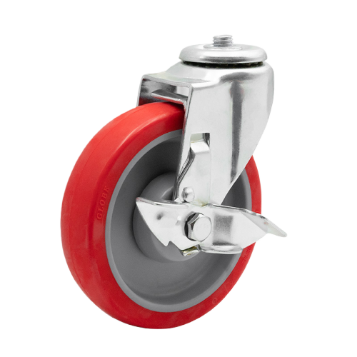 5" x 1" Premium PU Wheel, Bolt Hole Casters with Metal Side Brake, 220 lbs Load Rating