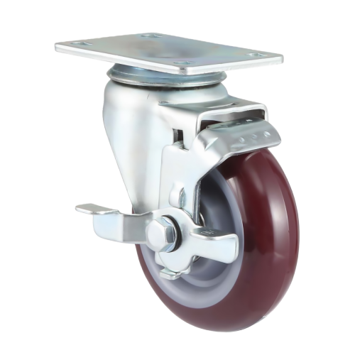 2" x 1" Premium PU Wheel,2.8" x 2.2" Top Plate Swivel Casters with Metal Side Brake, 132 lbs Load Rating