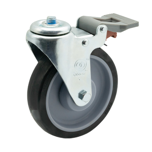5" x 1" Premium PU Wheel, Bolt Hole Casters with Nylon Total Lock, 220 lbs Load Rating