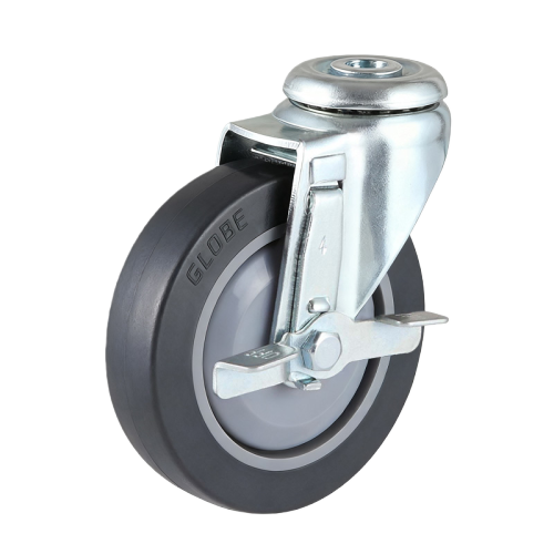 3" x 1" Premium TPR Wheel, Bolt Hole Casters with Metal Side Brake, 110 lbs Load Rating
