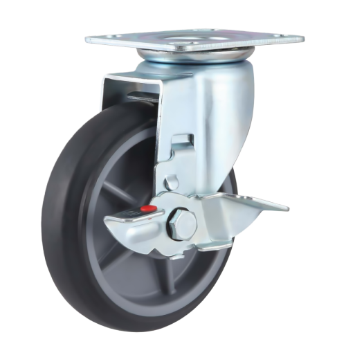 8" x 2" Premium TPR Wheel,4.5" x 4" Top Plate Swivel Casters with Metal Side Brake, 485 lbs Load Rating
