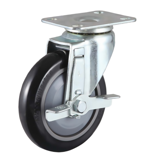 5" x 1" Premium PU Wheel,3" x 2.4" Top Plate Swivel Casters with Metal Side Brake, 154 lbs Load Rating