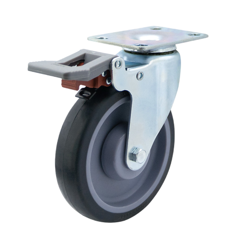 5" x 1" Premium TPR Wheel,3.7" x 2.6" Top Plate Swivel Casters with Nylon Total Lock, 220 lbs Load Rating