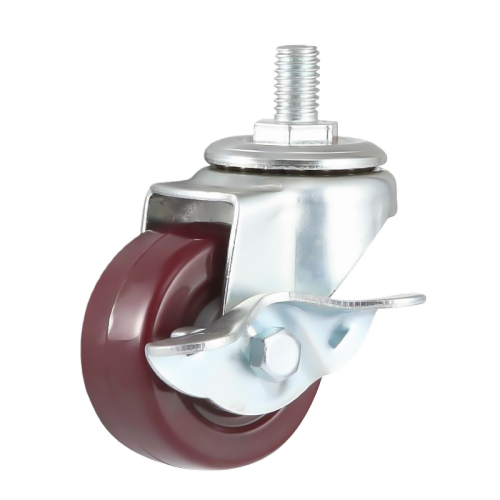 2.5" x 1" Premium PU Wheel, Threaded Stem Casters with Metal Side Brake, 176 lbs Load Rating