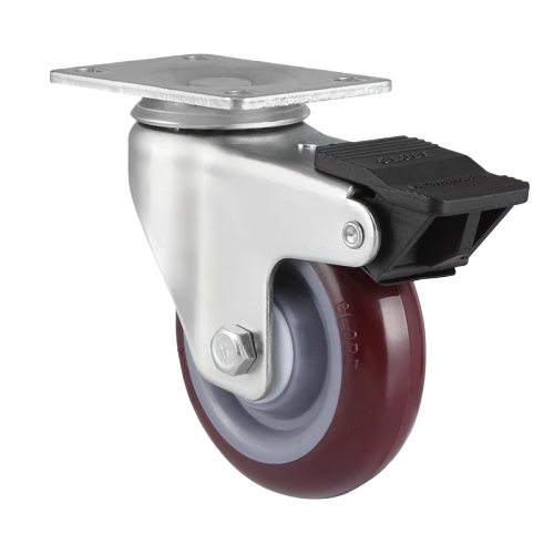 2.5" x 1.5" Premium PU Wheel,3.7" x 2.6" Top Plate Swivel Casters with Nylon Total Lock, 176 lbs Load Rating