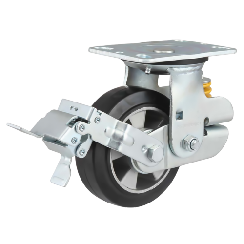  8" x 2" Rubber Wheel,6.2" x 4.5" Spring Loaded Casters with Metal Tread Brake, 882 lbs Load Rating