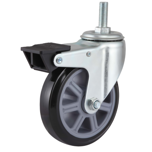 6" x 1.5" Premium PU Wheel, Threaded Stem Casters with Nylon Total Lock, 661 lbs Load Rating