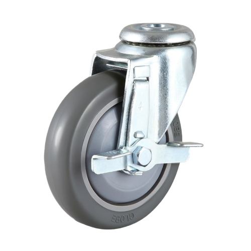 3" x 1" Noise Reducing PU Wheel, Bolt Hole Casters with Metal Side Brake, 110 lbs Load Rating