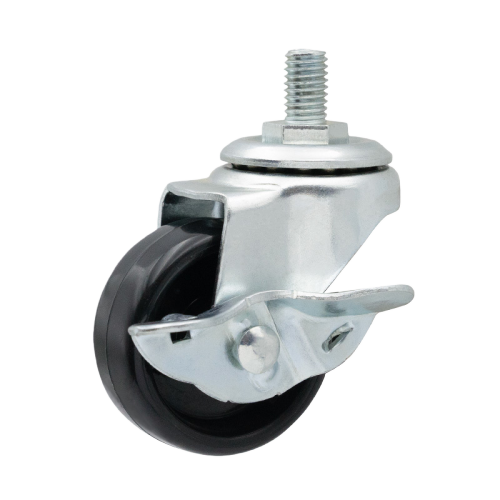 1.5" x 0.5" PP Wheel, Threaded Stem Casters with Metal Side Brake, 44 lbs Load Rating