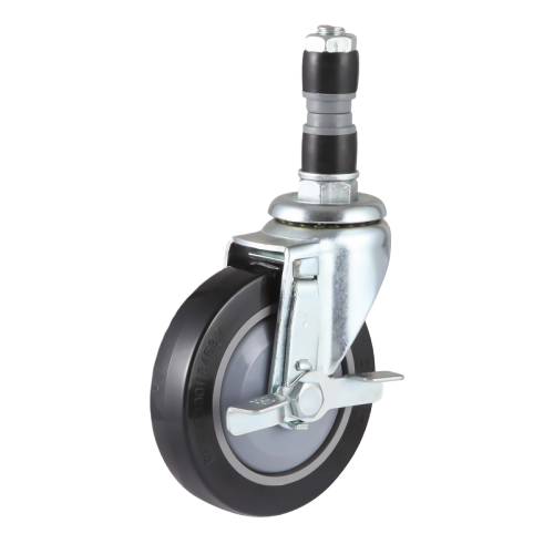3" x 1" Premium PU Wheel, Expanding Stem Casters with Metal Side Brake, 110 lbs Load Rating