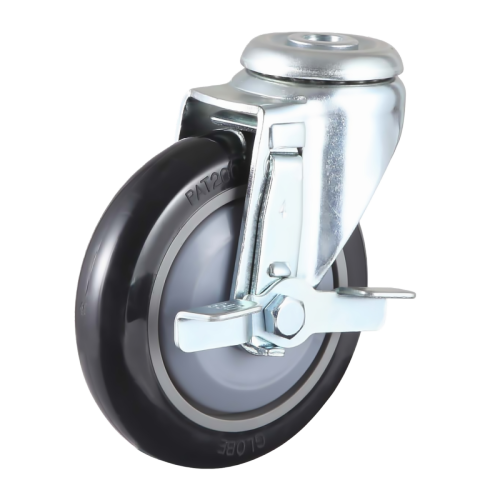 4" x 1" Premium PU Wheel, Bolt Hole Casters with Metal Side Brake, 132 lbs Load Rating